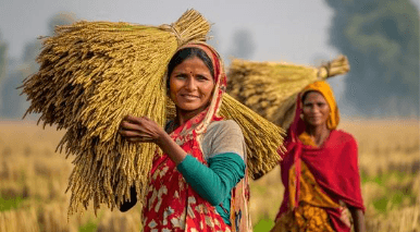 Rural women working in agricultural fields
