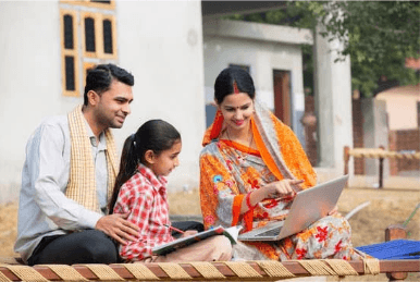 Mother and father teaching child with educational materials